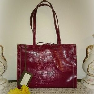 Liz Claiborne Burgundy Wine Croc Print Large Tote